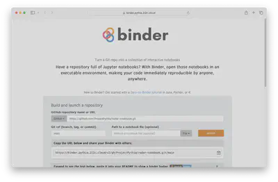 Screenshot of Project Pythia BinderHub service