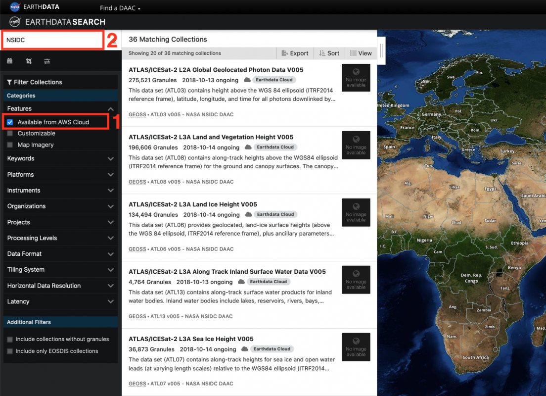 Scrnshot-SearchforCloudDatasetsinEarthdataSearch